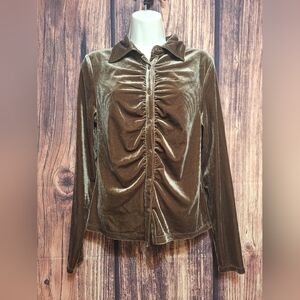 Golden Hour Velour Button-Up Blouse Red By BKE Size Medium!